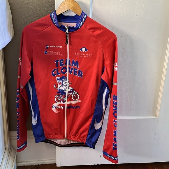 Hincapie Team Clover Cycling Jersey Red Blue Full Zip Long Sleeve Size M - Picture 14 of 14